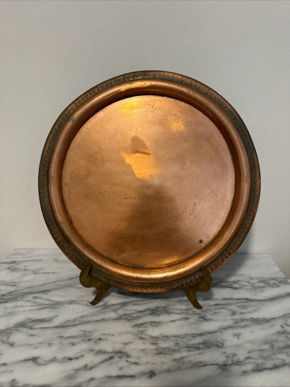 Vintage Copper Decorative serving tray barware vanity Warm Copper Tone 14.5”D
